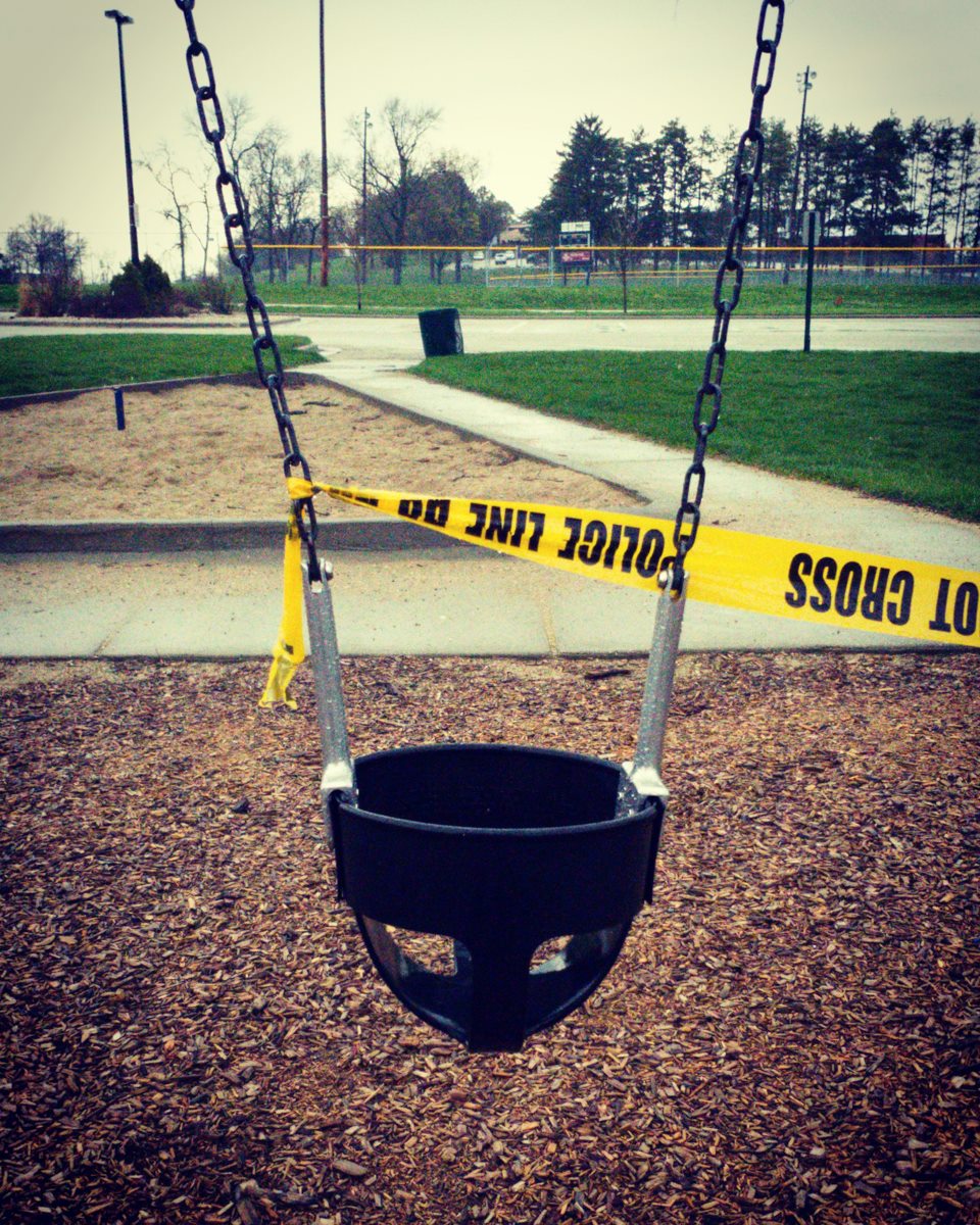 caution tape on baby swing