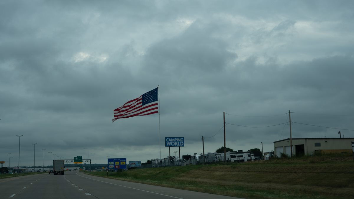 american flag in stormy weather
