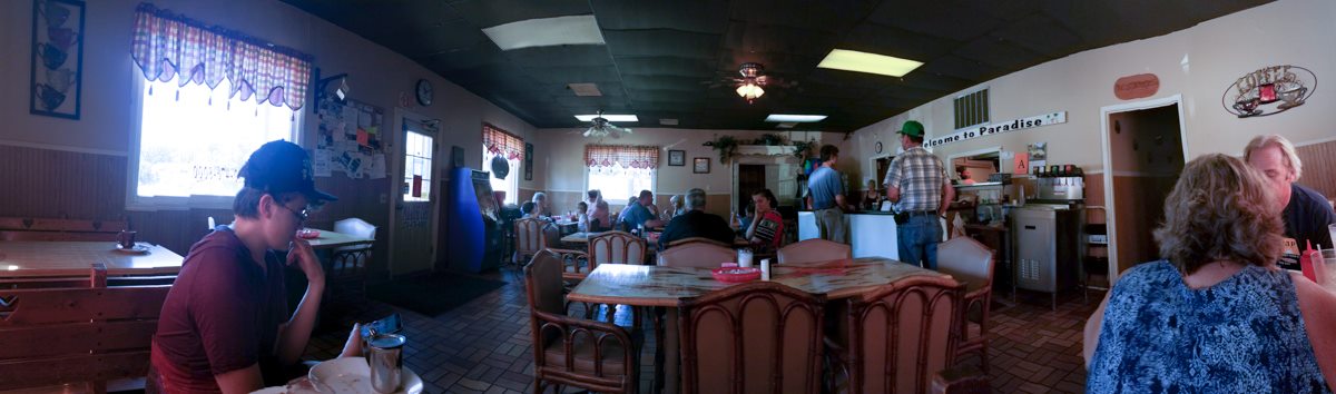 wide shot of inside of american diner