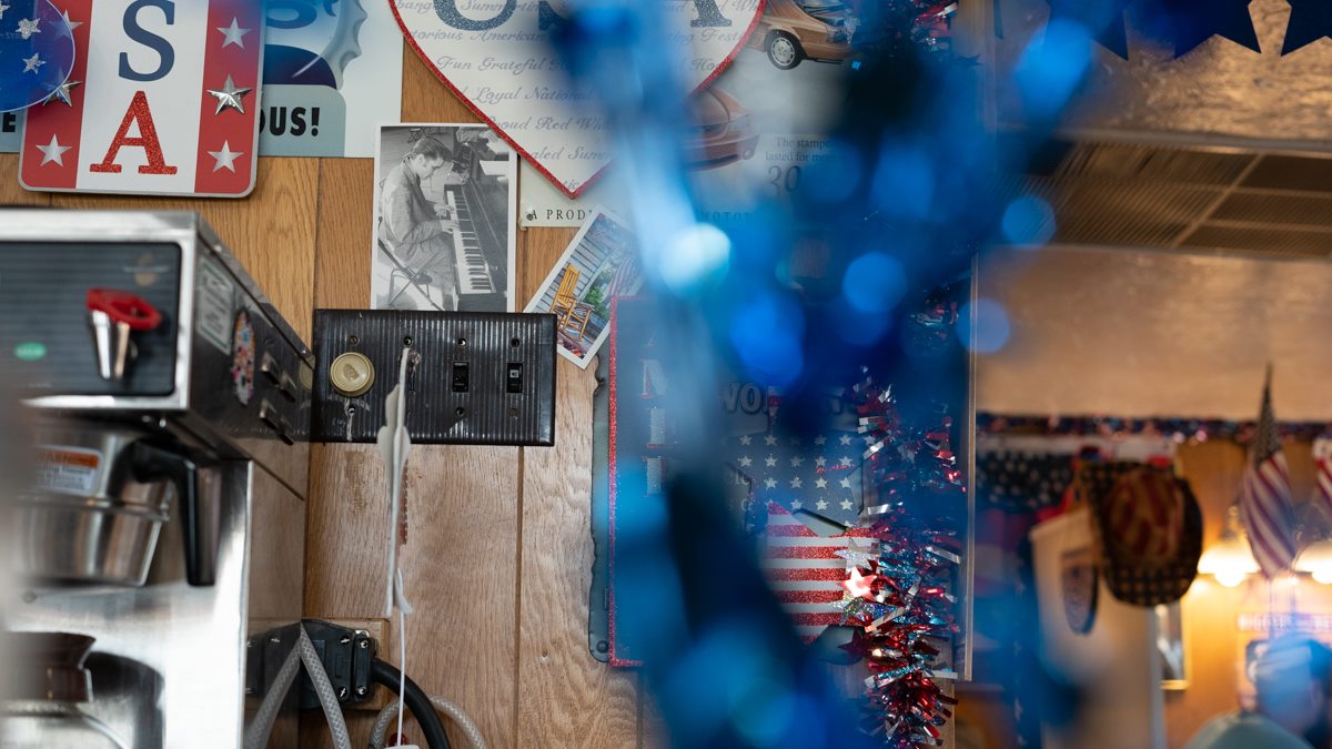 American decorations on wall in bar