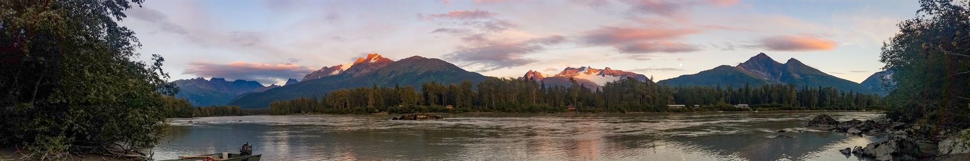 panorama of cabin by lake