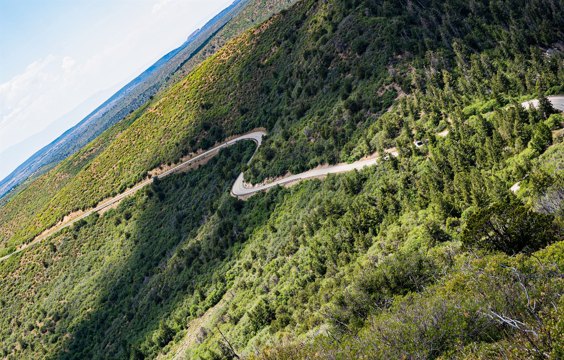 arial view of a long winding road